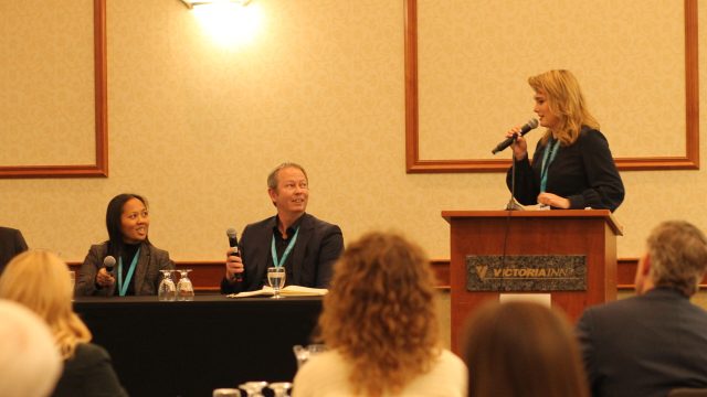 Jacqueline Keena at microphone during panel discussion